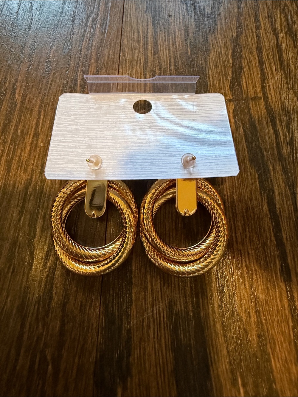 Gold Double-Ring Drop Earrings — Women Jewelry - Picture 3 of 4